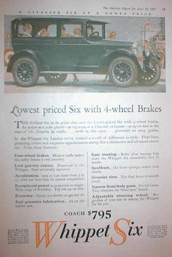1927 Whippet 93A Landau Advertisement