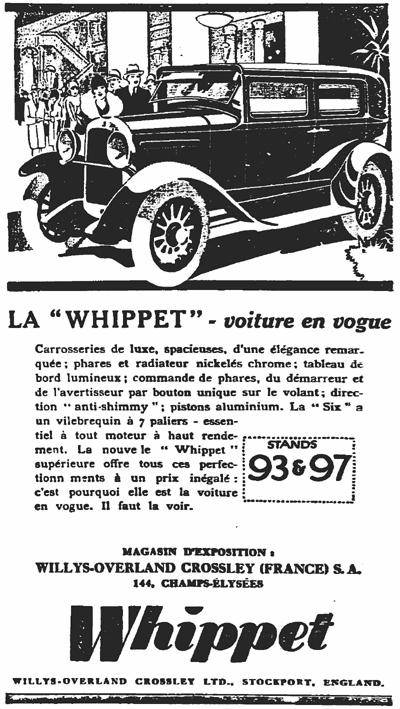 1929 Whippet 96A / 98A Sedan Advertisement - France