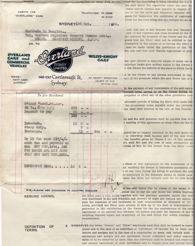 1924 Overland Model 91 Receipt - Australia