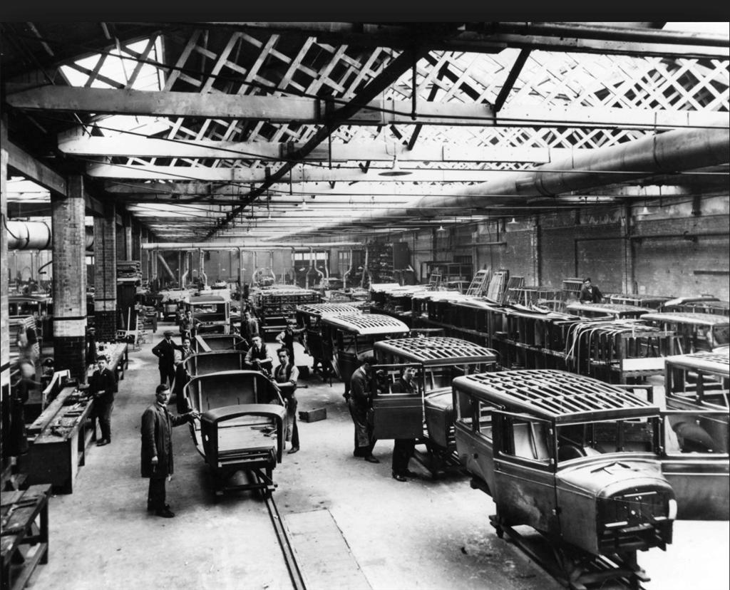 Inside the Willys Overland Crossley plant, Heaton Chapel, Stockport, UK circa 1930