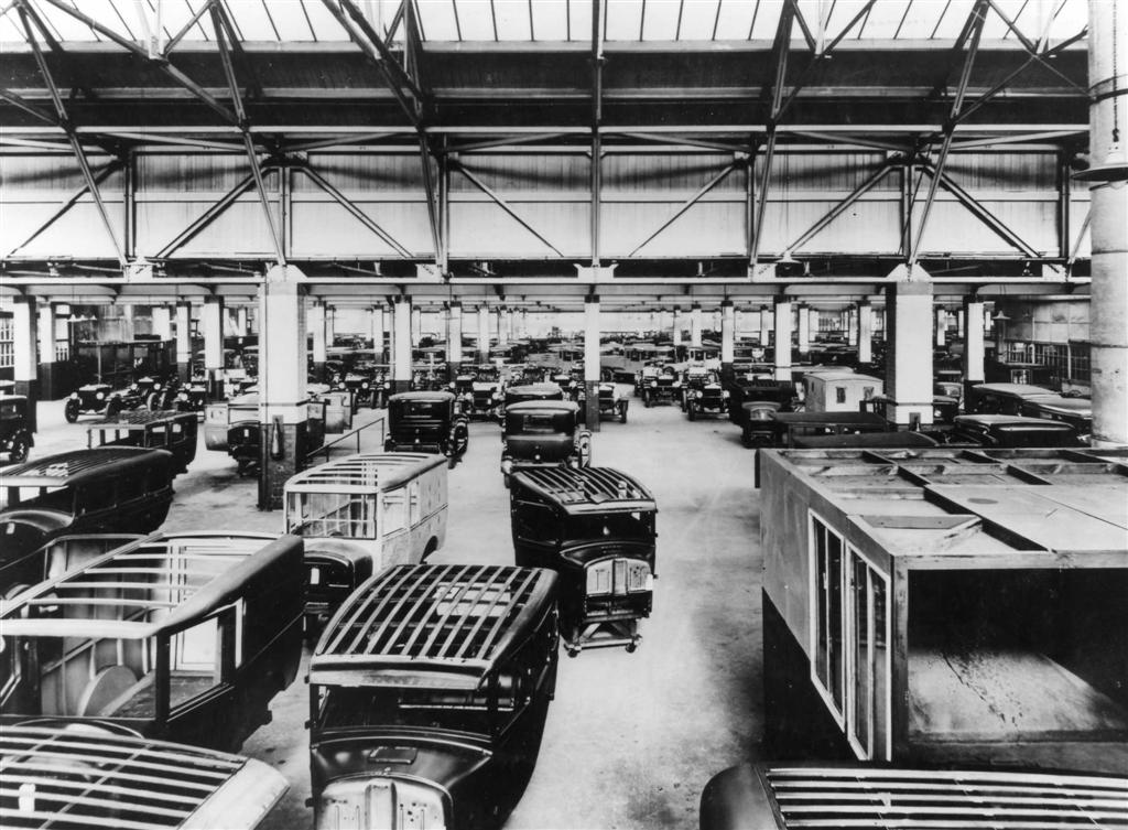 Inside the Willys Overland Crossley plant, Heaton Chapel, Stockport, UK circa 1930