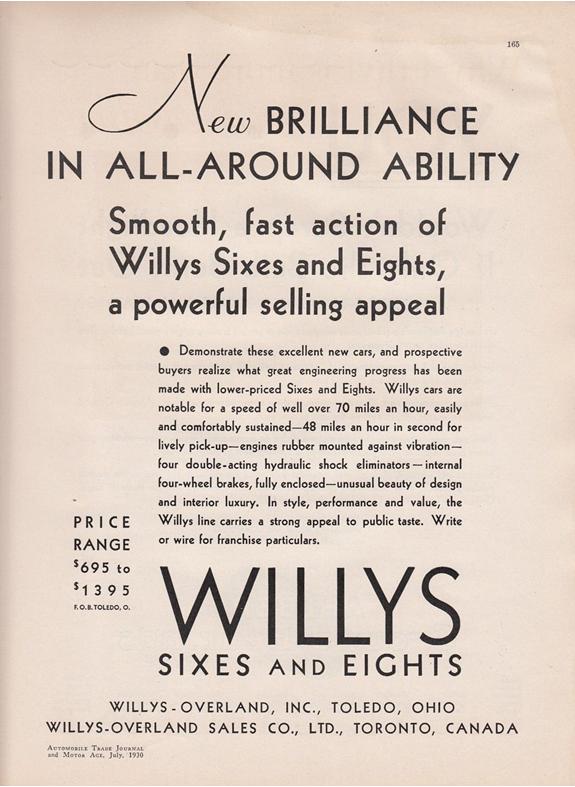 1930 Willys Sixes and Eights Advertisement - America