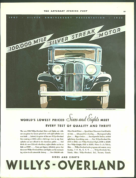 1932 Willys Silver Streak Advert - America