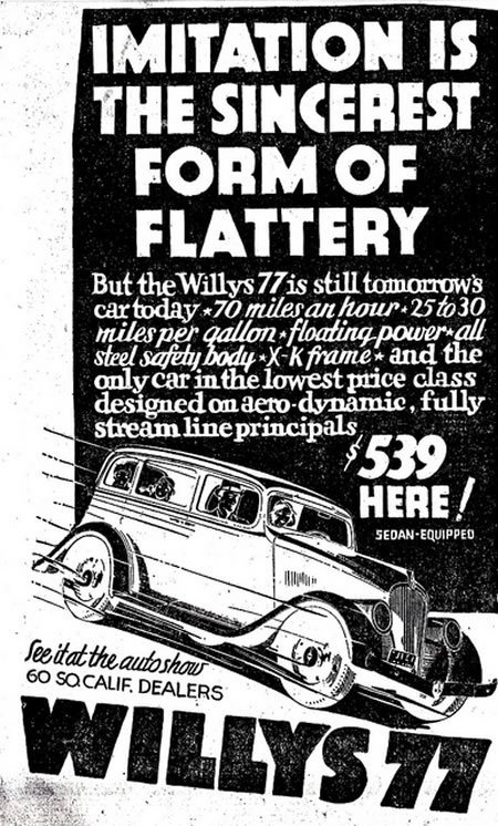 1933 Willys Model 77 Advertisement - USA