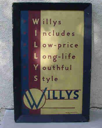 Willys Enamel Sign