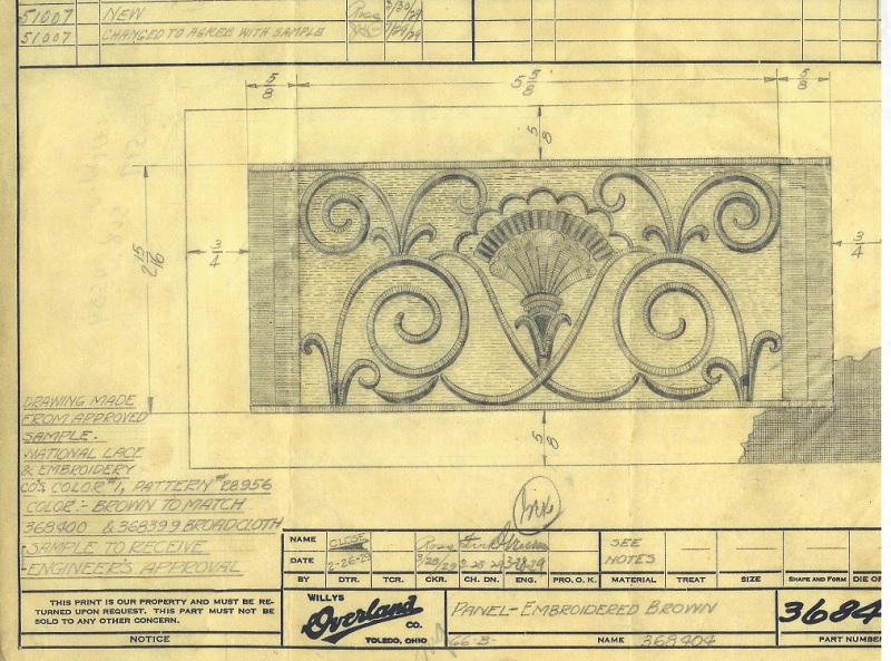 Willys Knight Model 66B Door embroidery drawing - America